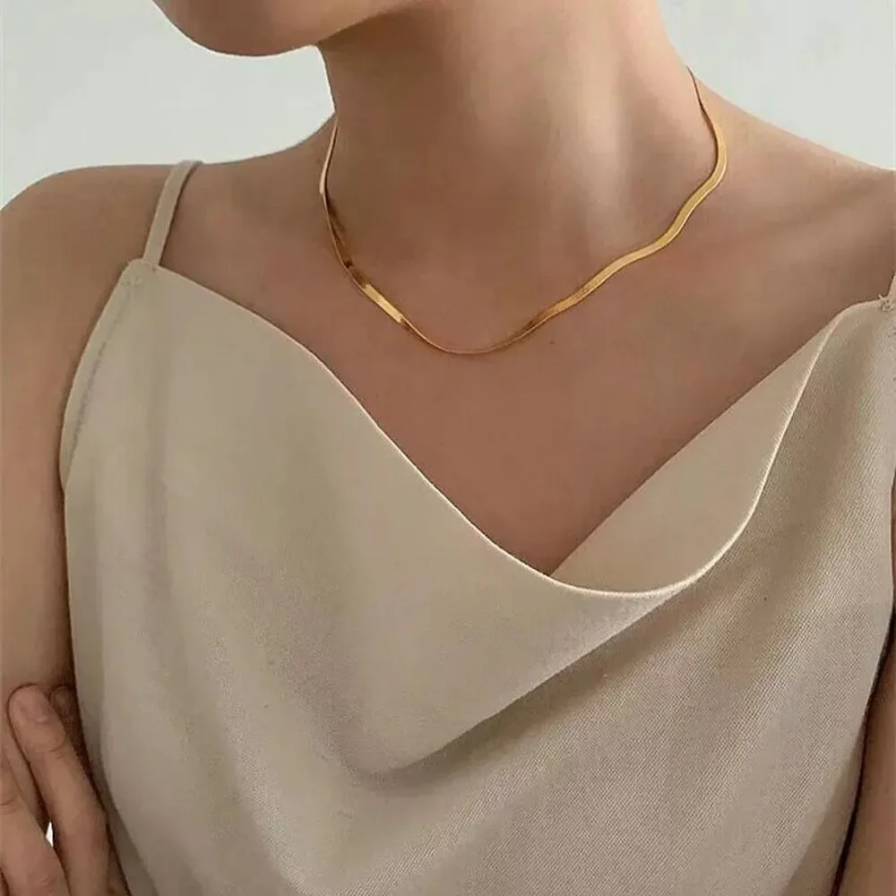 18K Gold Plated 3mm Herringbone Snake Chain Necklace